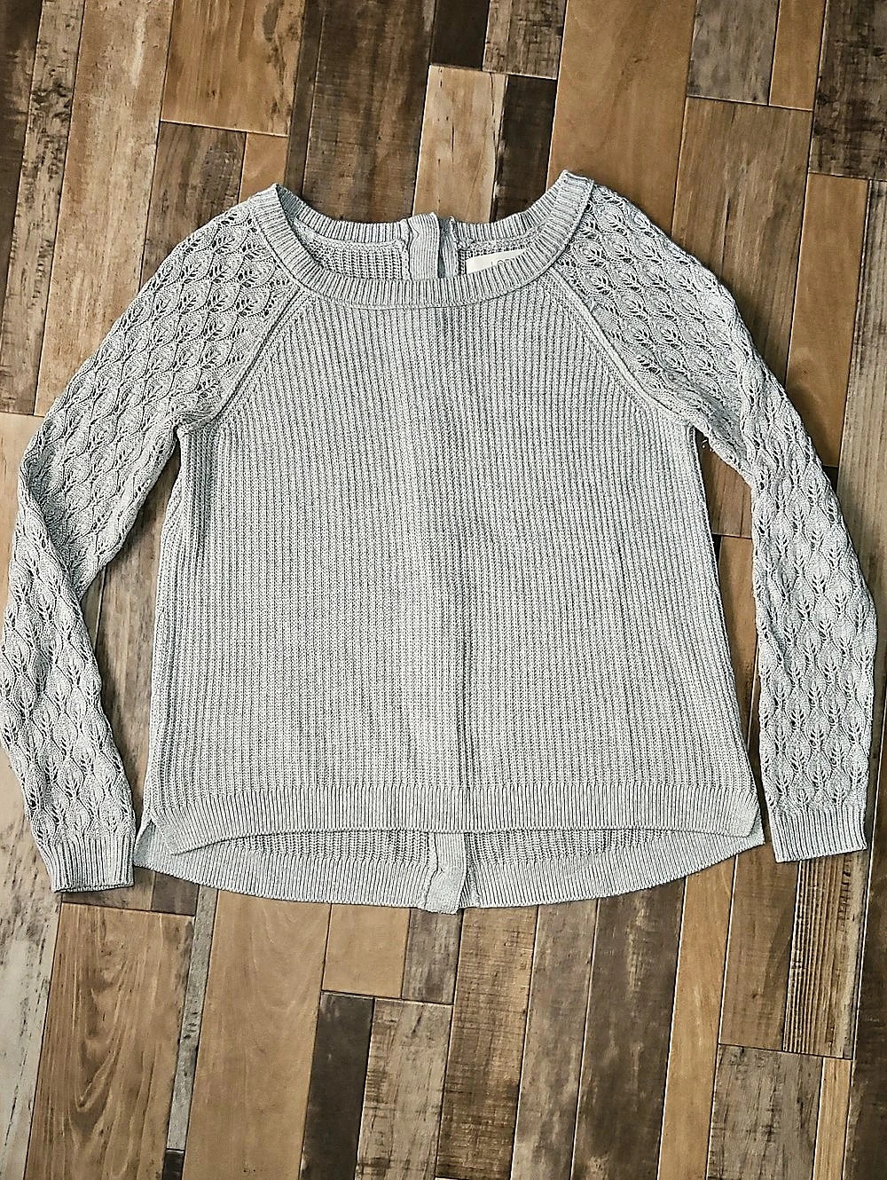 LOFT Cable Sleeve Cotton Sweater in Gray Size Small